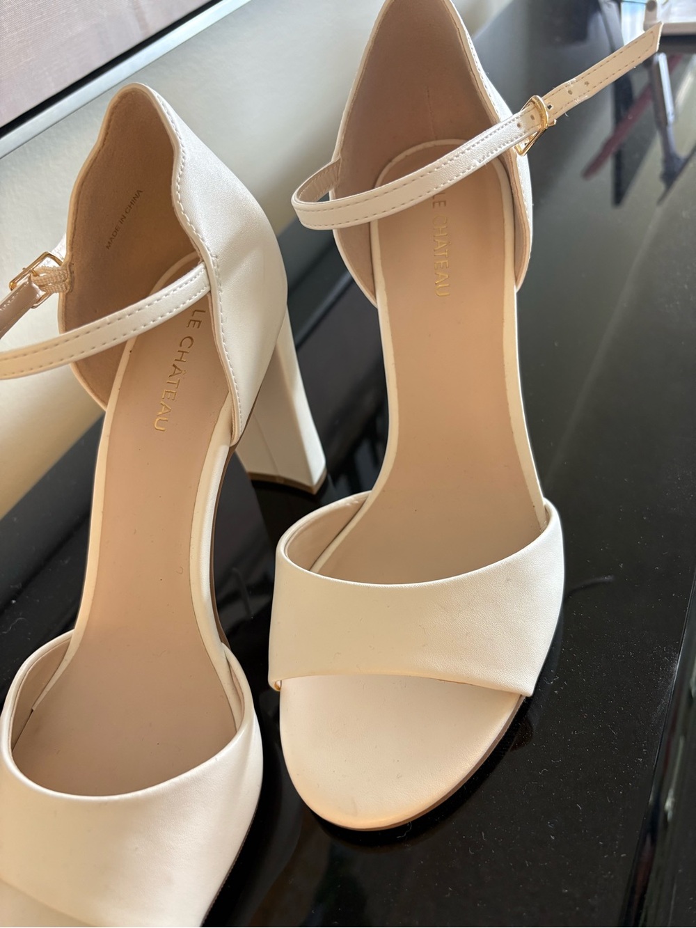 White Open-Toe Ankle-Strap Block Heels - Picture 2 of 4